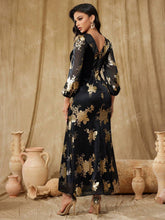 Women's Floral Foil Print Mermaid Formal Evening Gown